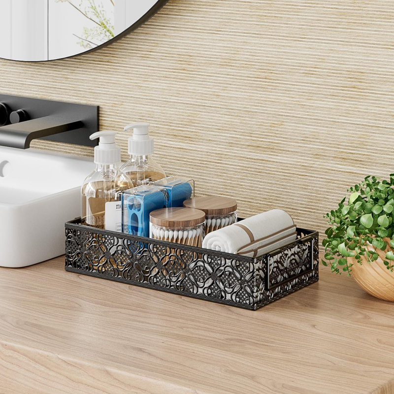 Panier à papier de toilette - Boîte décorative pour panier avec porte-serviette magnétique pour salle de bain (noir)