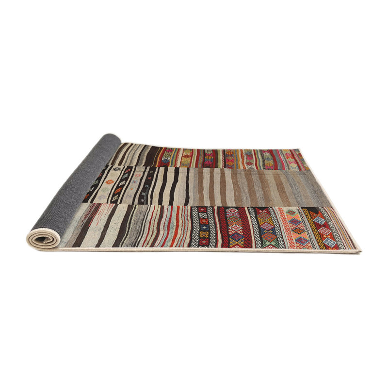 Tapis contemporain gris / noir / rouge, Rond 3 pi
