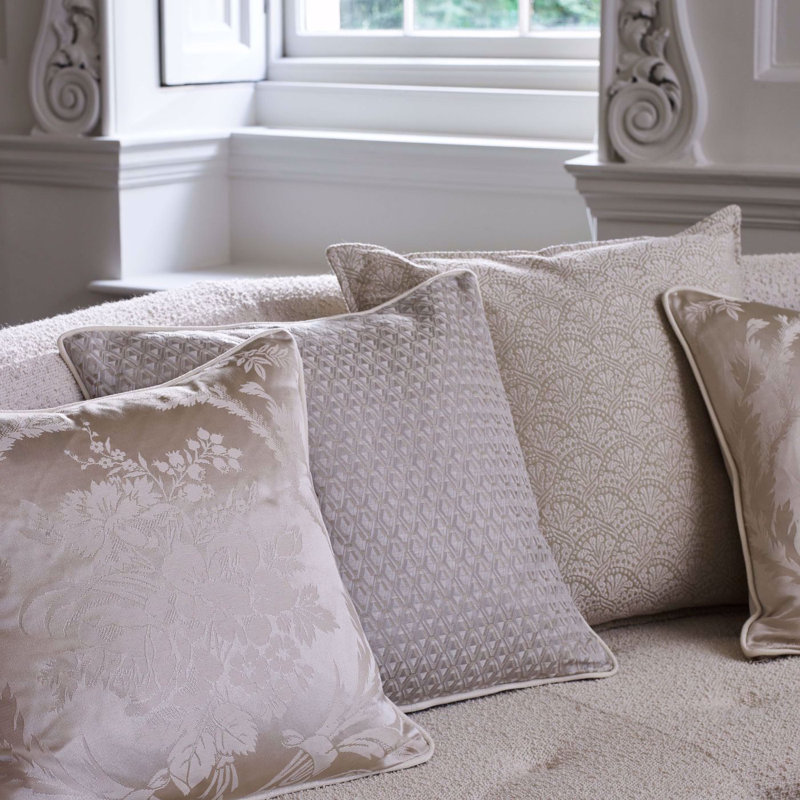 Suffolk Arabesque Silk Fabric, Quartz Gray