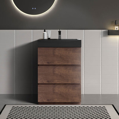 Meuble-lavabo sur pied simple de 24 po avec lavabo à surface solide avec trop-plein Deandrick, pré-assemblé