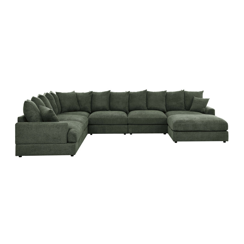 Arden Cloud Modular Sectional, Green Microfiber/Microsuede, 26" H x 156" W x 120" D
