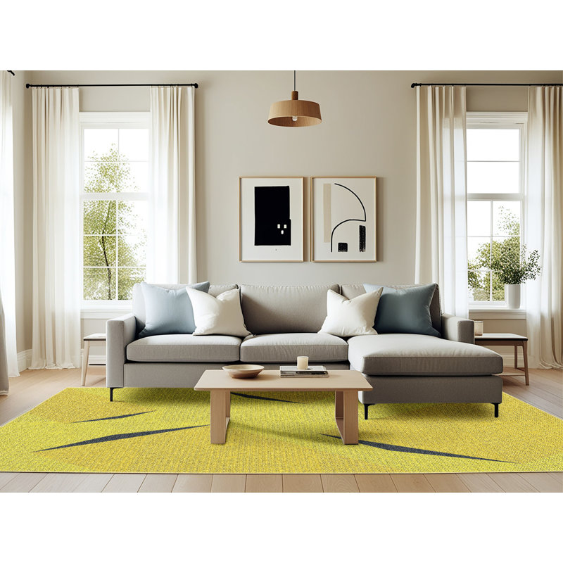 Tapis de zone jaune à motif, Rectangle 6 pi x 9 pi
