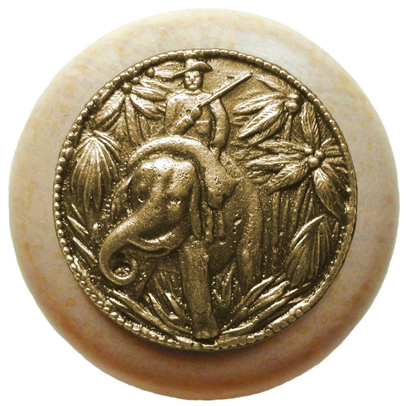 Poignée champignon 1,5 po All Creatures, Laiton antique, bois naturel