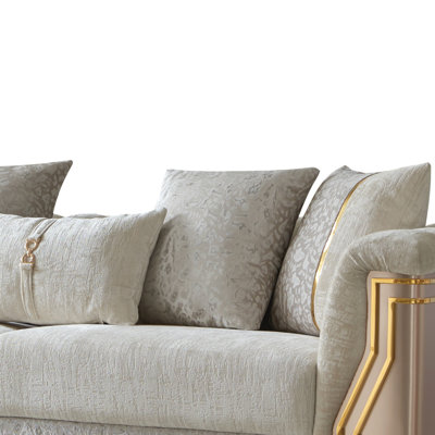 Ensemble de revêtement en bois bicolore 3 pièces Chateau avec design moderne, accents en acier inoxydable doré et finition crème
