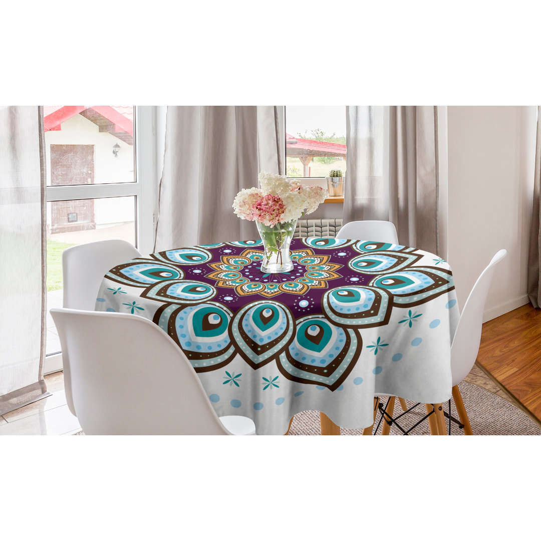 Runde Tischdecke, Boho blühende Blumen, Natur, Lila Brown und Teal