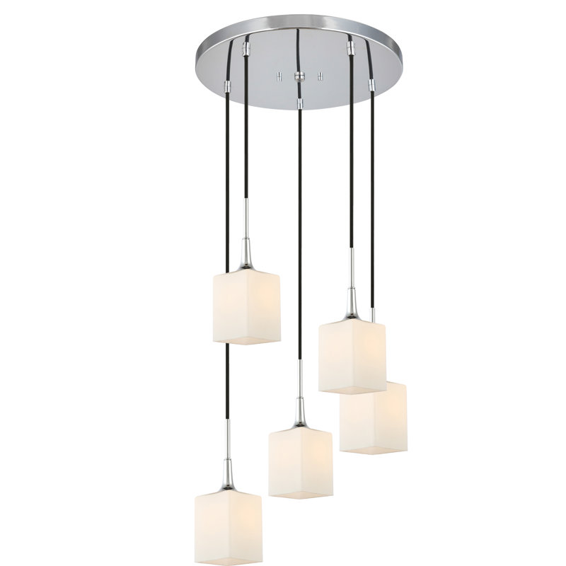 Luminaire suspendu grappe à 5 lumières Shults, Chrome, Halogène
