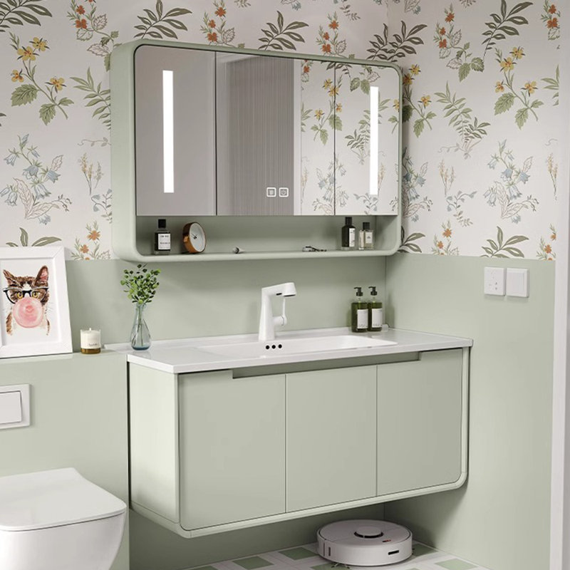 Armoire de salle de bain de style minimaliste français., Vert