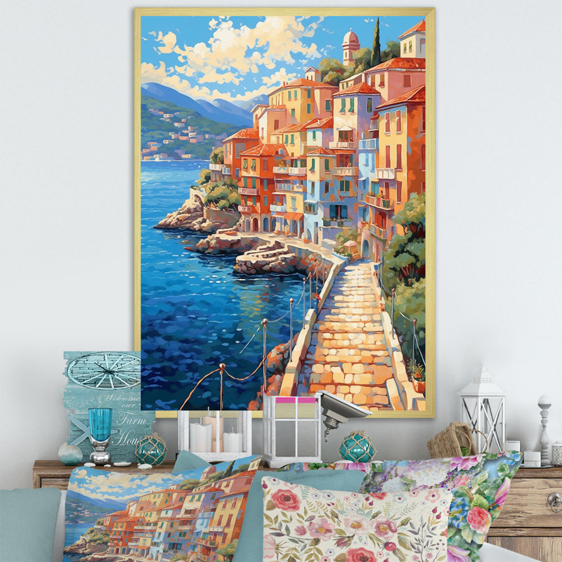 «Beautiful Port In Italy», reproduction sur toile, Cadre photo doré simple, H 20 po x l 12 po x P 1 po
