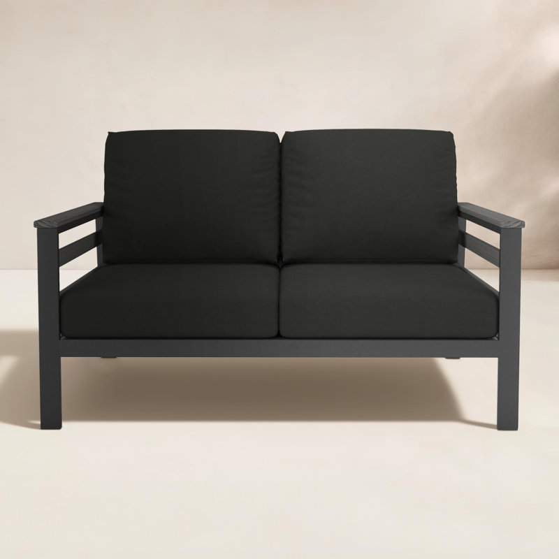 Townsend 55'' Wide Outdoor Loveseat with Sunbrella® Cushions, Canvas Black Sunbrella® Canvas, Dark Gray