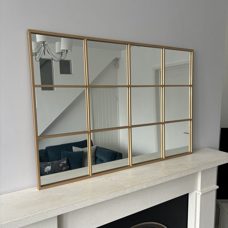 Rectangle Metal Window Panel Mirror, 90cm H x 60cm W, Gold