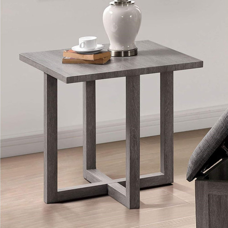 24 po Aly Table de bout carrée en bois gris clair avec base en croix