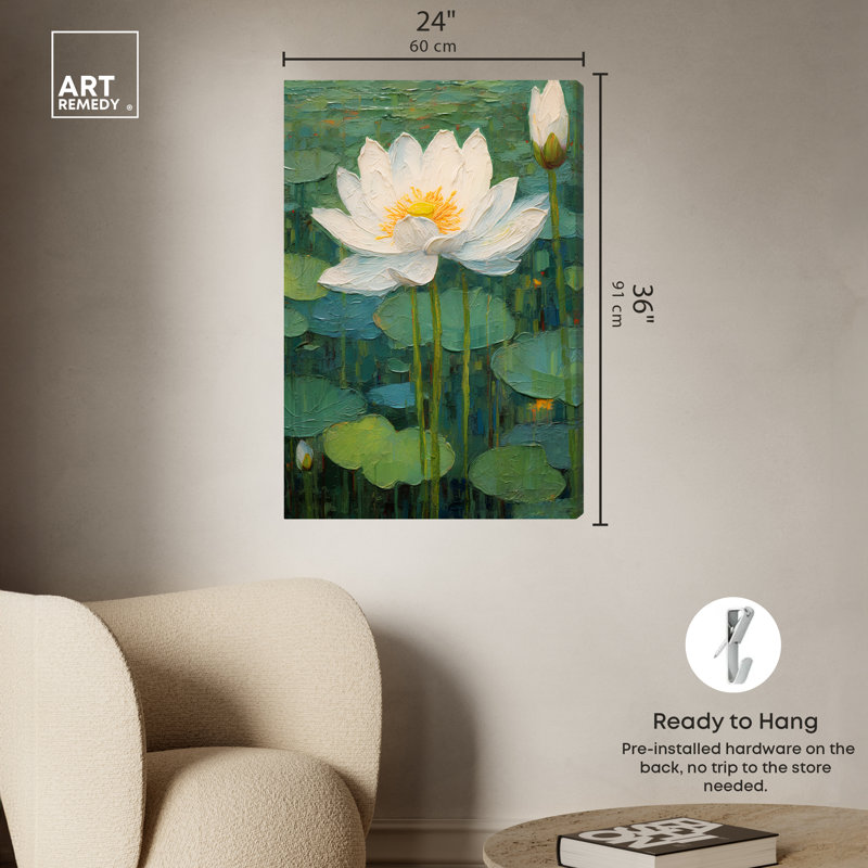 Art Remedy This Is My Waterlily, impressionisme encadré, H 36 po x l 24 po, Toile tendue