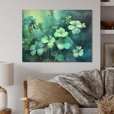«Green Teal Geraniums Flower Euphony», reproduction non encadrée sur métal