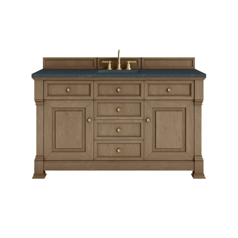 Meuble-lavabo simple l 60 po Brookfield, Pacanier, Pierre de savon anthracite, À entraxe