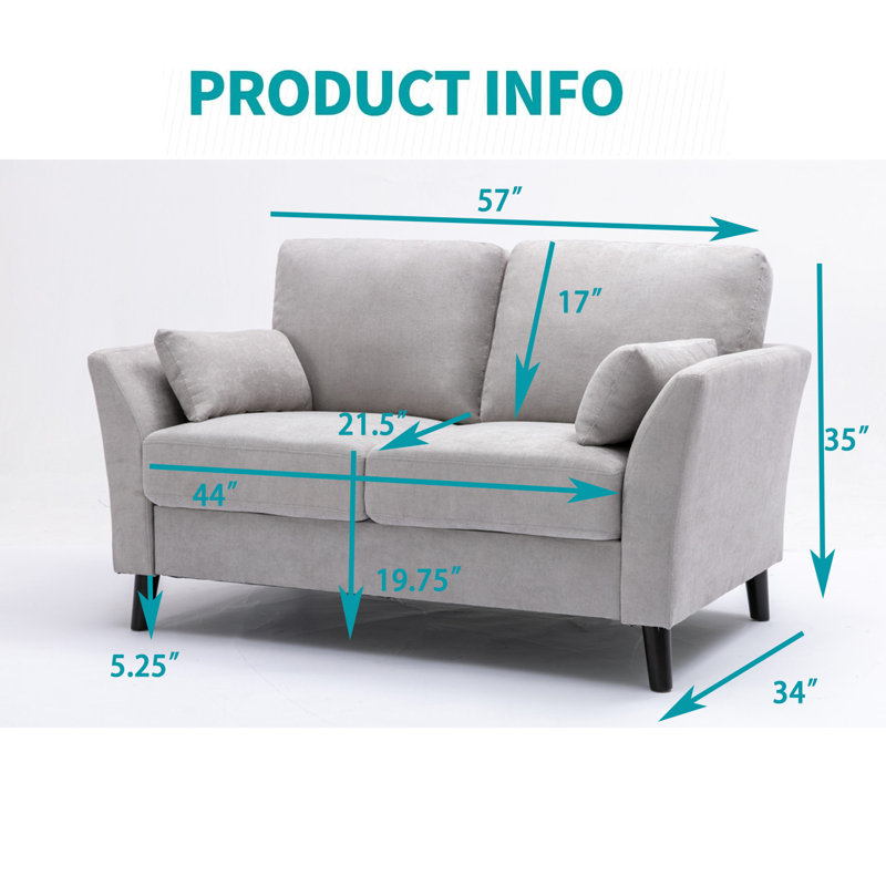 Noach 57'' Velvet Loveseat, Light  Gray Velvet
