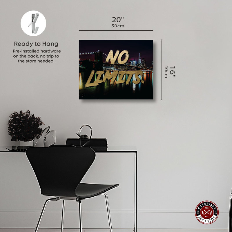 No Limits Gold and Black Motivational Quote Canvas Print