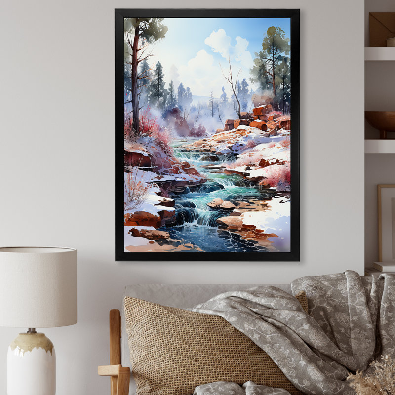 Geyser Winter Scenery I sur toile, H 20 po x l 12 po x P 1 po, Cadre simple noir