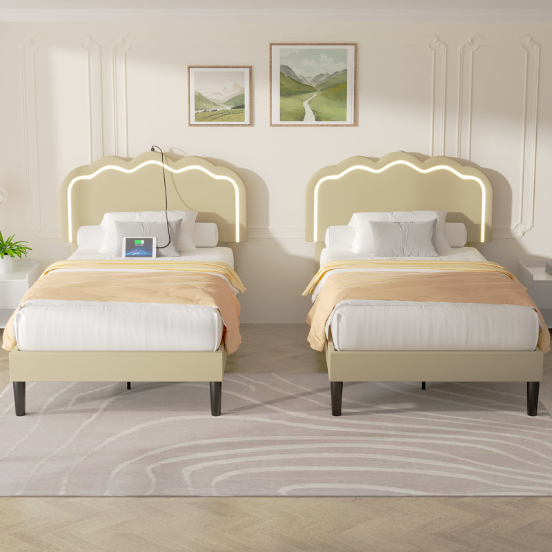 Aundreya Metal Platform Bed, Beige