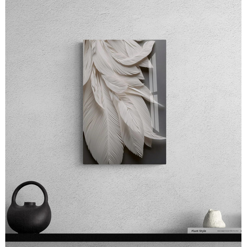 Plumes en verre trempé, impression d'art abstrait et moderne sur verre, H 29,5 po x l 19,5 po