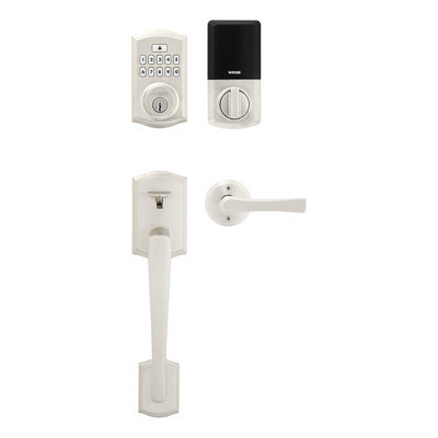 Prescott/Katella/SmartCode Silver Handle With Lever And Deadbolt Reversible Entry Set