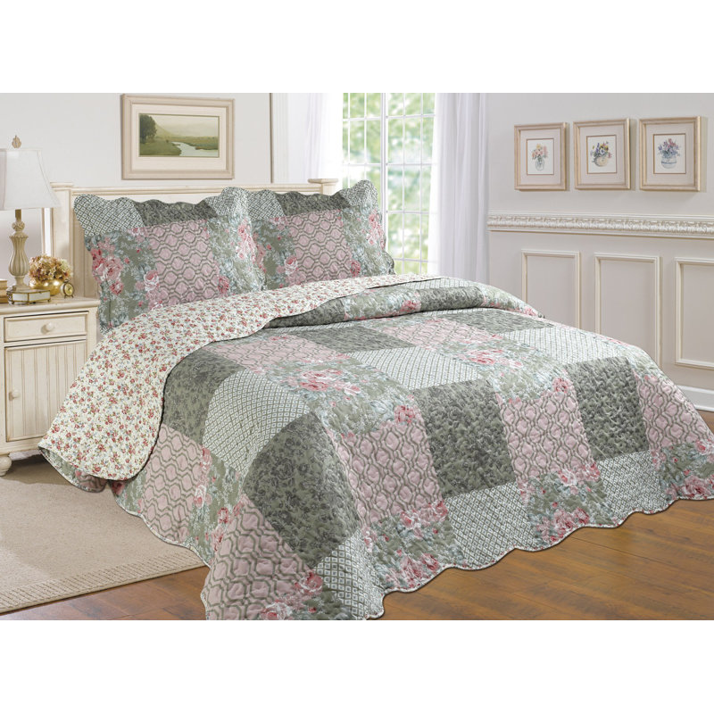 Ensemble de courtepointe réversible à imprimé floral de qualité supérieure (2 ou 3 pièces)