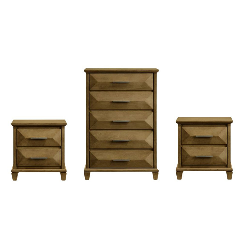 Ensemble de chambre à coucher 3 pièces Weslyn Transistional, Antique Oak, 3 Pcs: Chest, 2 Nightstands