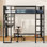 Lit mezzanine avec bureau, lit mezzanine en métal, cadre de lit mezzanine avec bureau et rangement compatible avec les garçons, les filles et les adolescents, cadre de lit noir