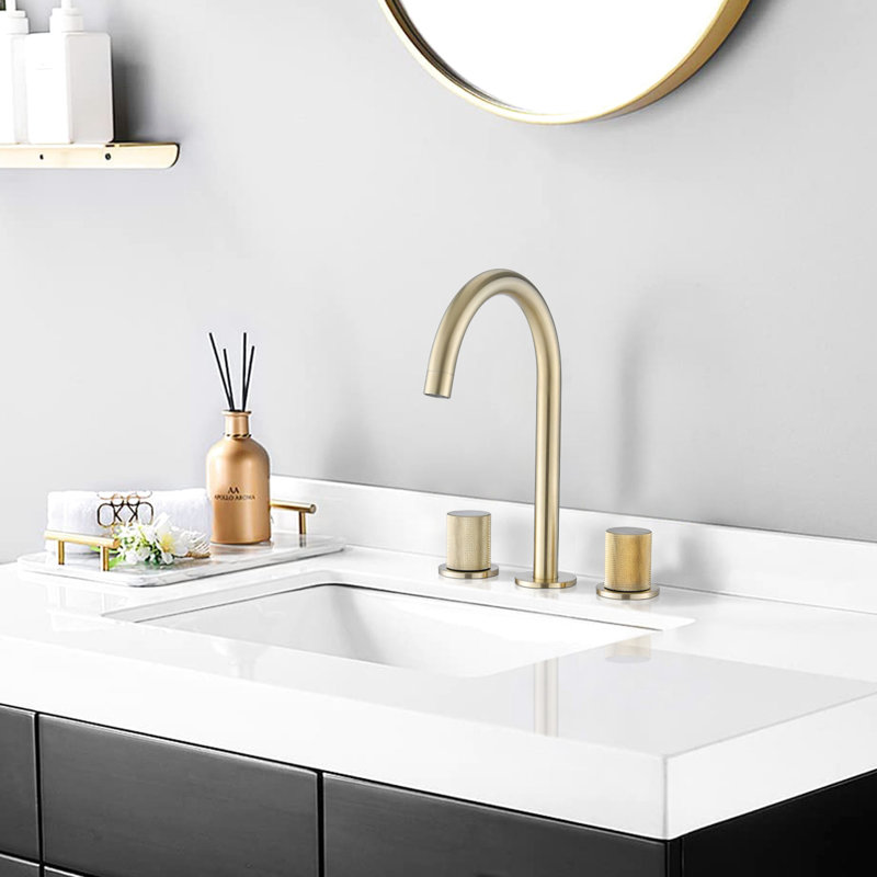 Robinet de salle de bain moderne 8 pouces - généreusement brossé, doré brossé, deux poignées avec rotation à 360 ° pour lavabo d'aspect contemporain rotatif