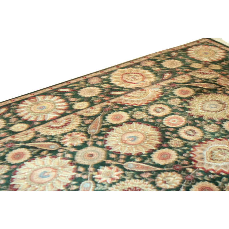 Hand Knotted Wool Area Rug in Dark Green