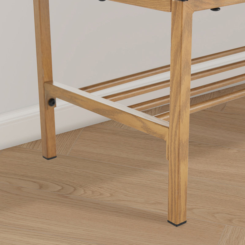 Upholstered Entryway Bench, Storage Shoe Bench With Shelf And Metal Legs, Black