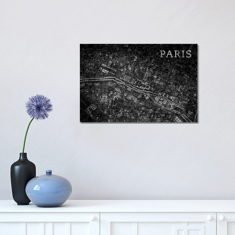Map Paris, Vintage In Black by PI Studio - Wrapped Canvas Print, 30.48 cm H x 45.72 cm W