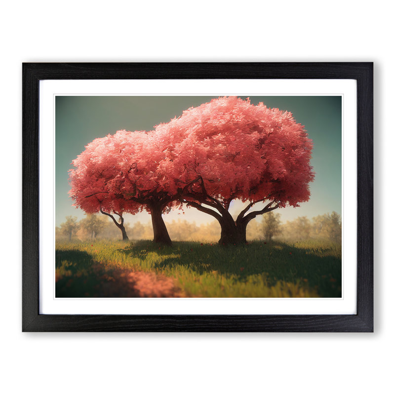 XH1022-6329X Mysterious Apple Trees - Single Picture Frame Print, Black , 46cm H x 64cm W x 2cm D
