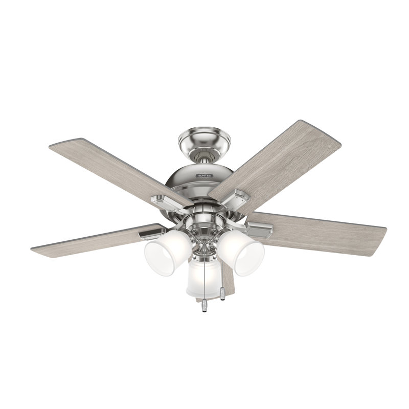 44" Crystal Peak 5 - Blade Ceiling Fan With Lights and Pull Chains, Brushed Nickel