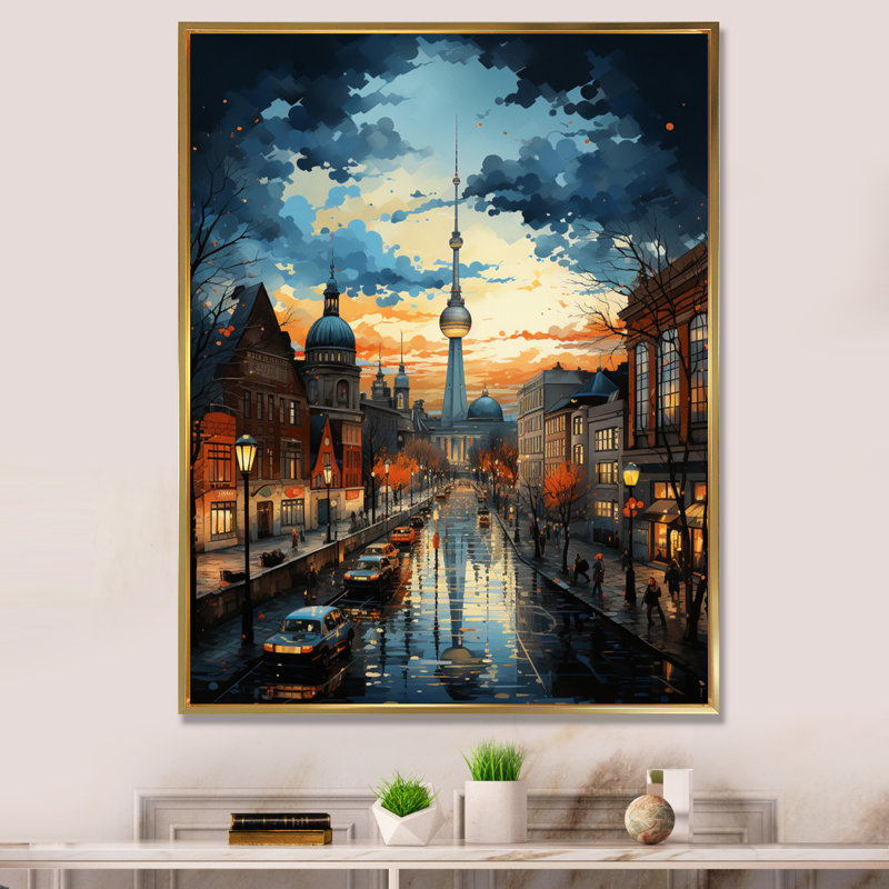 Allemagne, Allemagne, Berlin, horizon I, Allemagne, décoration murale, H 40 po x l 30 po x P 1,5 po, Cadre flottant doré