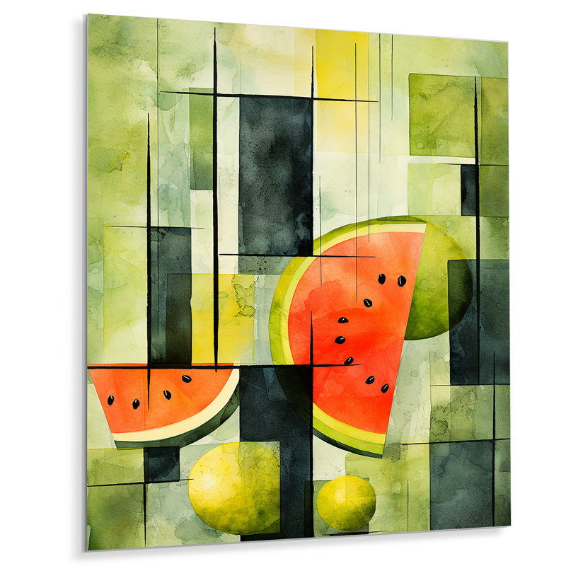 Vert et jaune motif de melon d'eau 4 - Melon, art mural en métal, H 20 po x l 12 po x P 1 po
