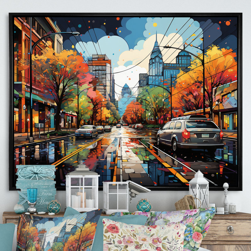 Manrico City Nashville Popart II - impression, H 12 po x l 20 po x P 1 po, Cadre flottant noir