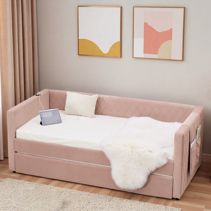 Lit de jour Diamond Grid Velvet, Rose