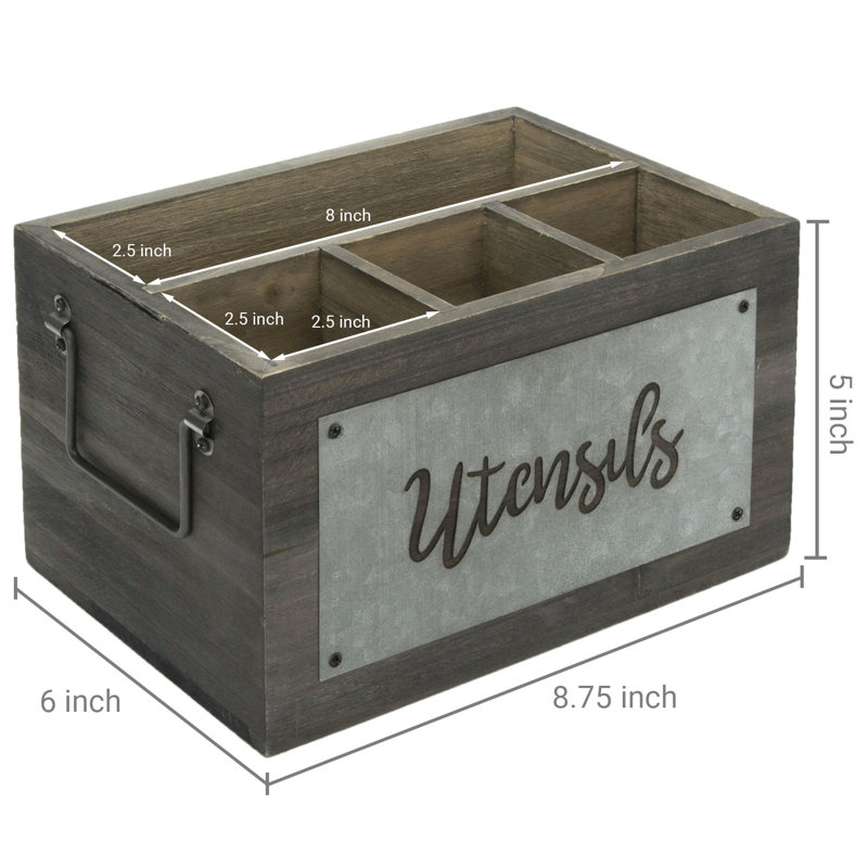 Wood and Metal Rectangle Flatware Caddy