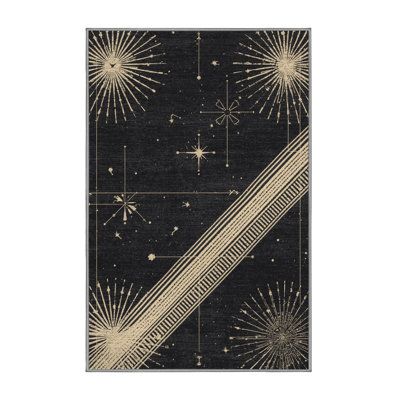 Machine Washable Pavlo Modern & Contemporary Starburst Rug in Gray – Gray Binding