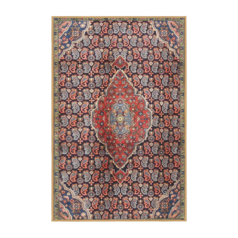 Tapis oriental en laine / polyester tissé à la machine à motif oriental rouge / bleu, Rectangle 5 pi x 7 pi