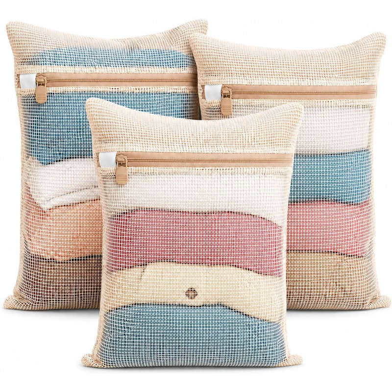 4 Pack Extra Large Cotton Mesh Zipper Laundry Wash Bags 20×23.6 Inch