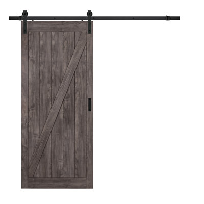 Porte de grange complète en panneaux à conception en Z avec finition en bois manufacturé avec quincaillerie d'installation Cheval