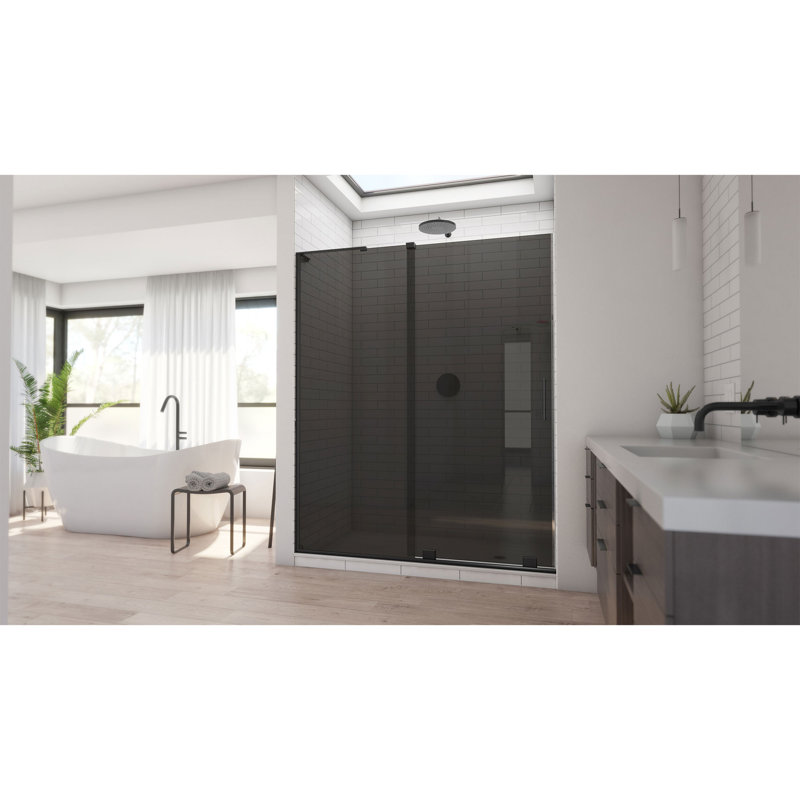 DreamLine Mirage-X 55 - 59 inch W x 71 inch H Frameless Sliding Shower Door, Satin Black/Smoke Gray 