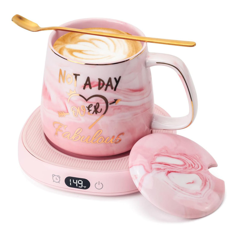 Ensemble de chauffe-gobelet électrique intelligent à 4 températures, couvercle en céramique et cuillère pour tasse à café