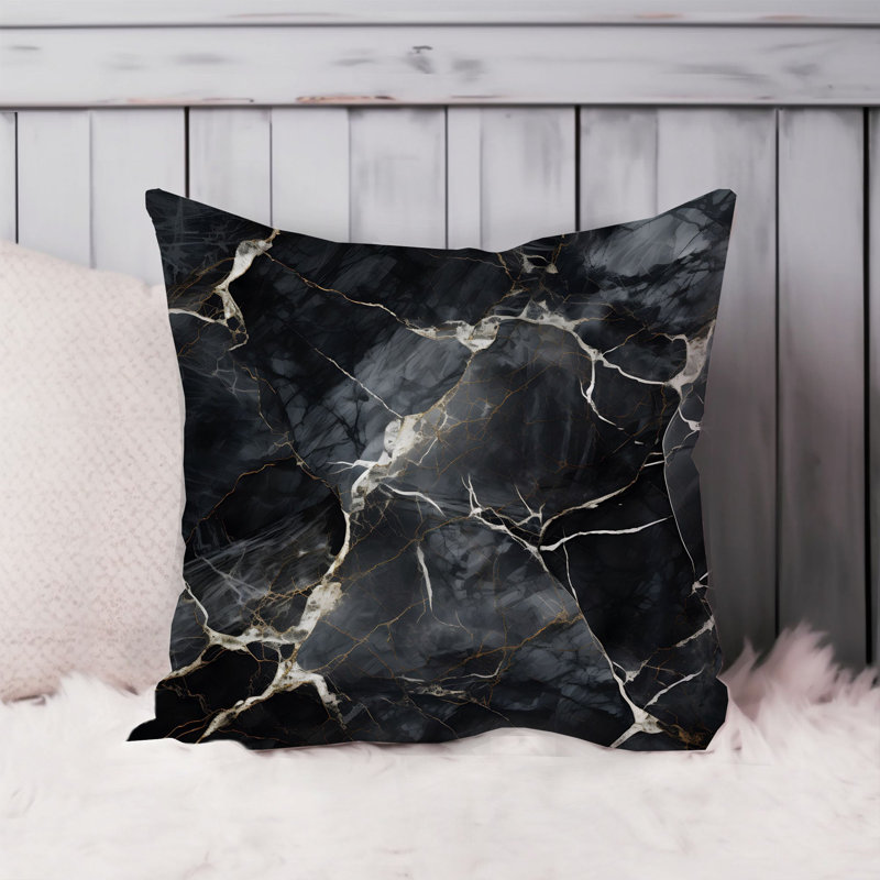 Abstract Black Marble Geode Symphony I Modern, 18"H x 18"W