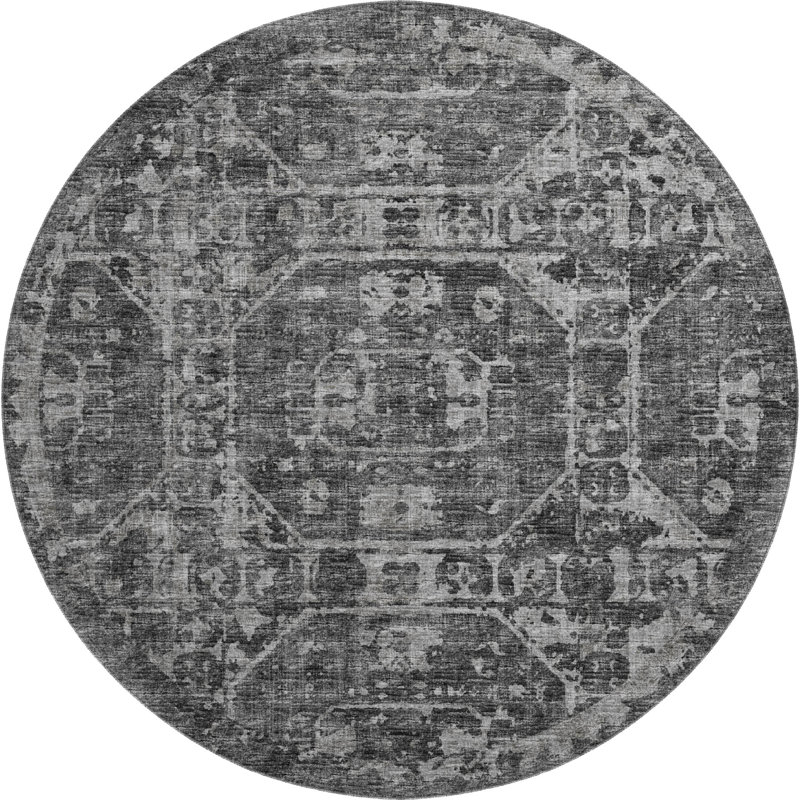 Premium Machine Washable Kelsa AMF41 Black Rug, Round 8'