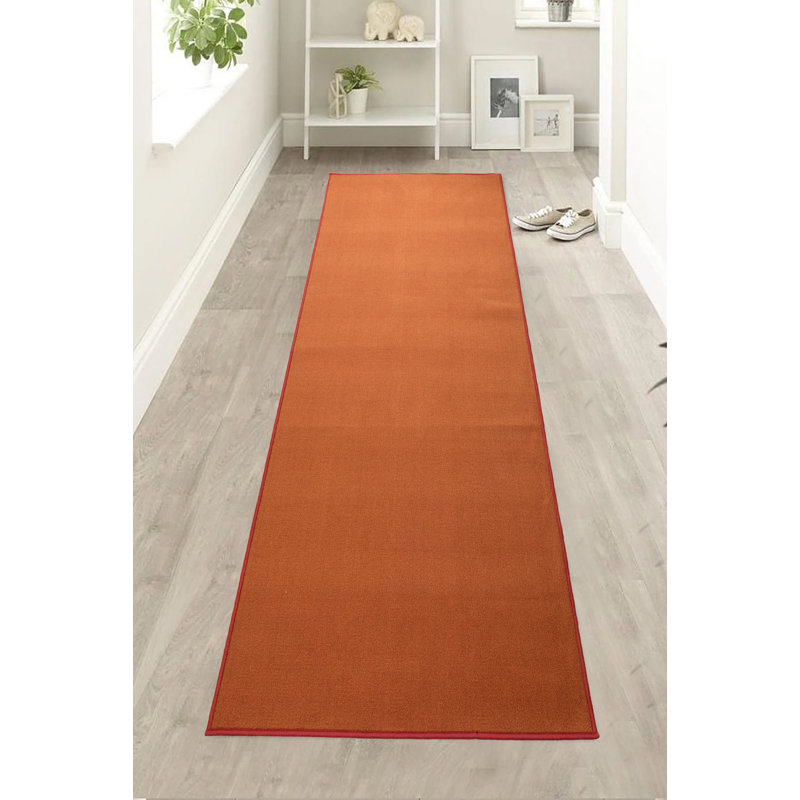 Anti Slip Low Profile Solid Orange Colour Custom Size Runner Rug for Hallway Stairway Entryway Kitchen, Runner 1'10" x 10'