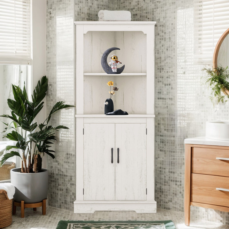 69.28" H 2 - Door Accent Corner Cabinet with Open Shelf, Beige 