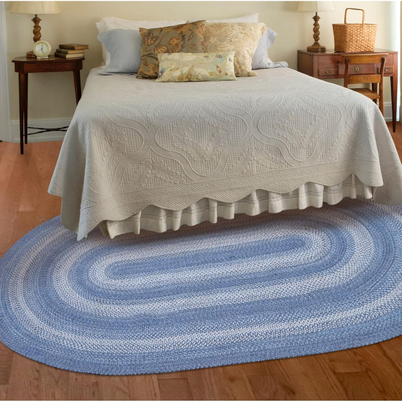Tapis bleu réversible en jute tressé Damell, Ovale 5 pi x 8 pi