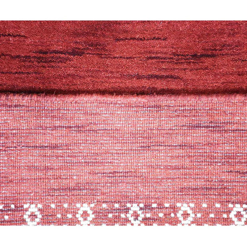Tapis Schrum en laine écologique, tissé à la main sur un métier à tisser noué - 3 m x 4 m, rectangulaire, rouge, design moderne et contemporain, épais et antidérapant, idéal pour le salon et la chambre.